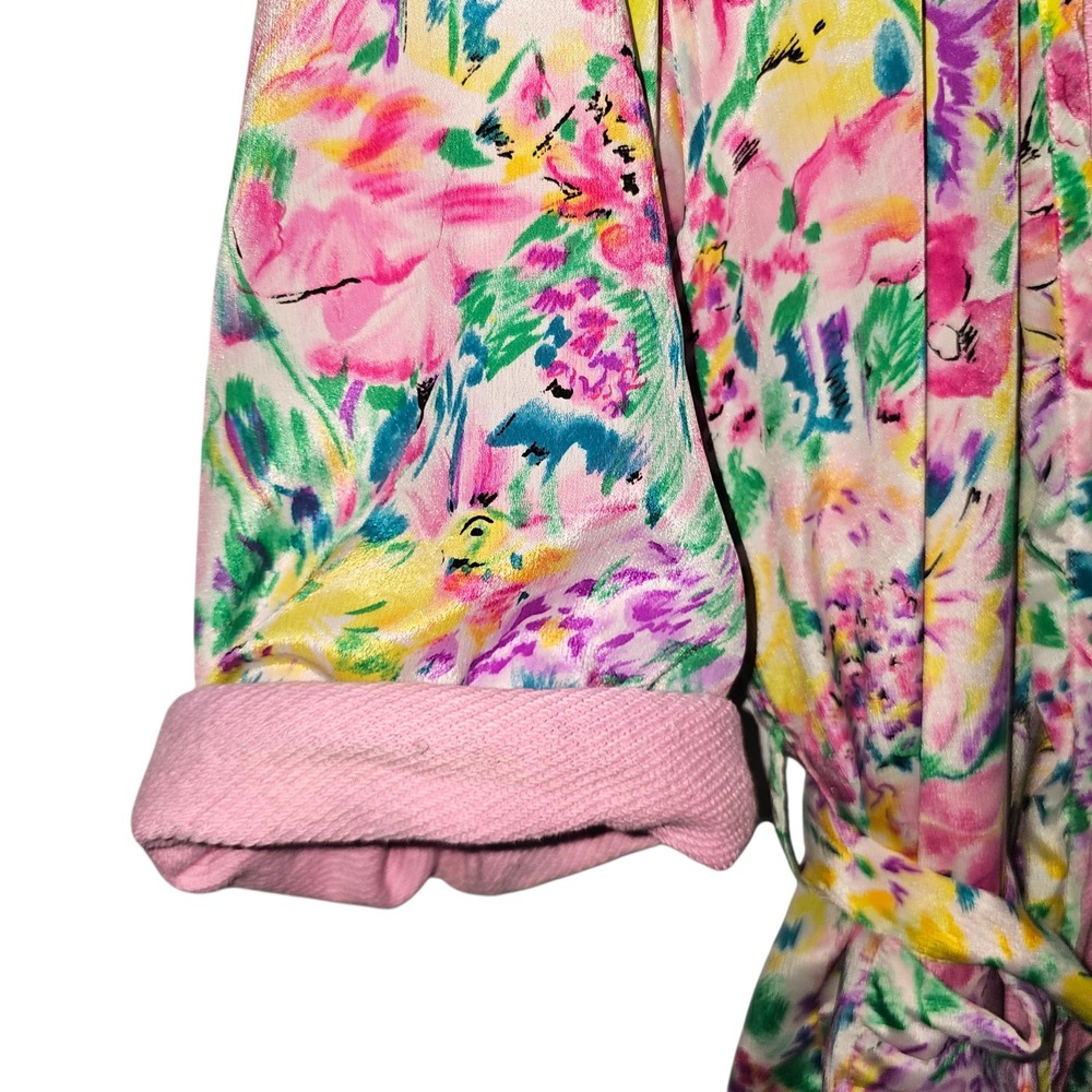 VTG Victorias Secret Gold Label Floral Terry Lined Robe Pink Yellow Green OSFA - Picture 6 of 10